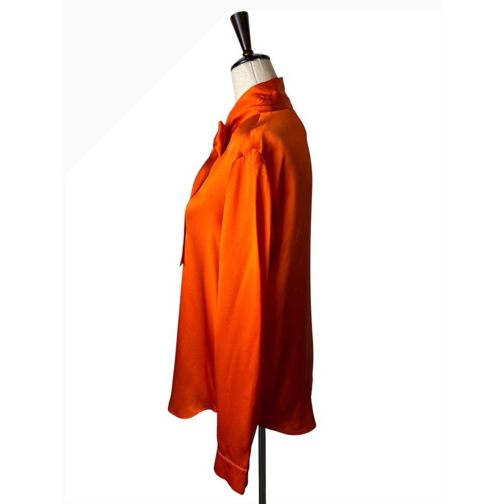 Max & Co Silk Satin Bow Blouse Women 6 Orange Tie Neck Long Sleeve Top Luxury - Picture 3 of 13